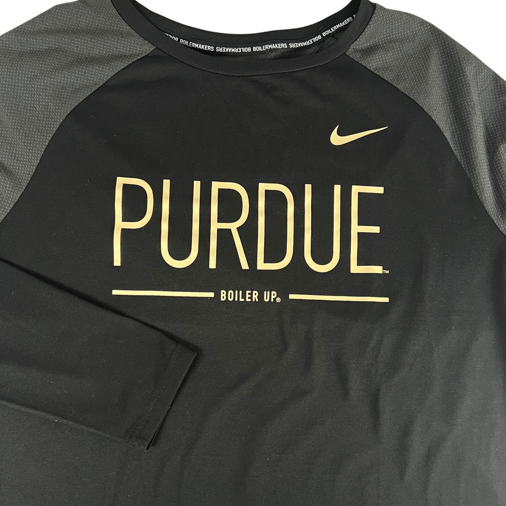 Purdue U Boiler Up Nike Long Sleeve Shirt Mens M Black Dri-FIT NCAA Athletic